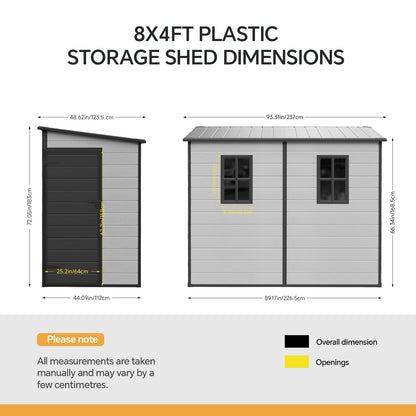 8 x 4FT Outdoor Garden Pent Roof Tool Storage Shed