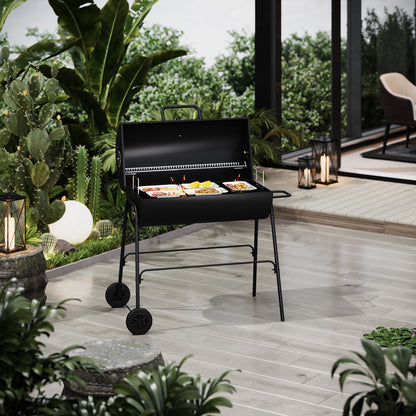 Outdoor Garden Charcoal Smoker BBQ Grill with Wheels