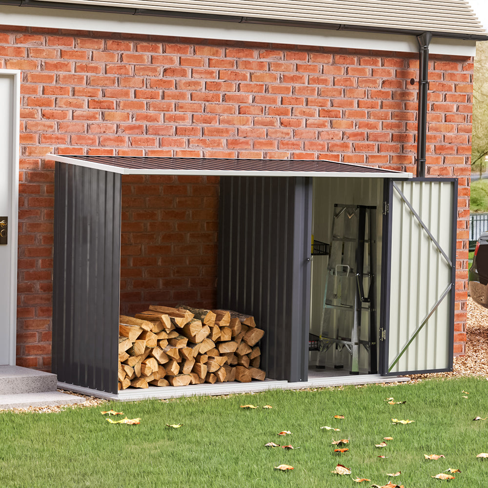 Steel Outdoor Garden Storage Shed with Log Stacking Rack