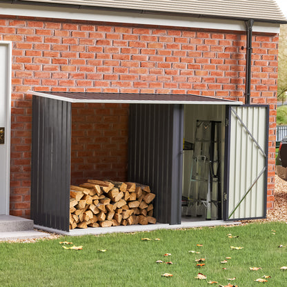 Steel Outdoor Garden Storage Shed with Log Stacking Rack