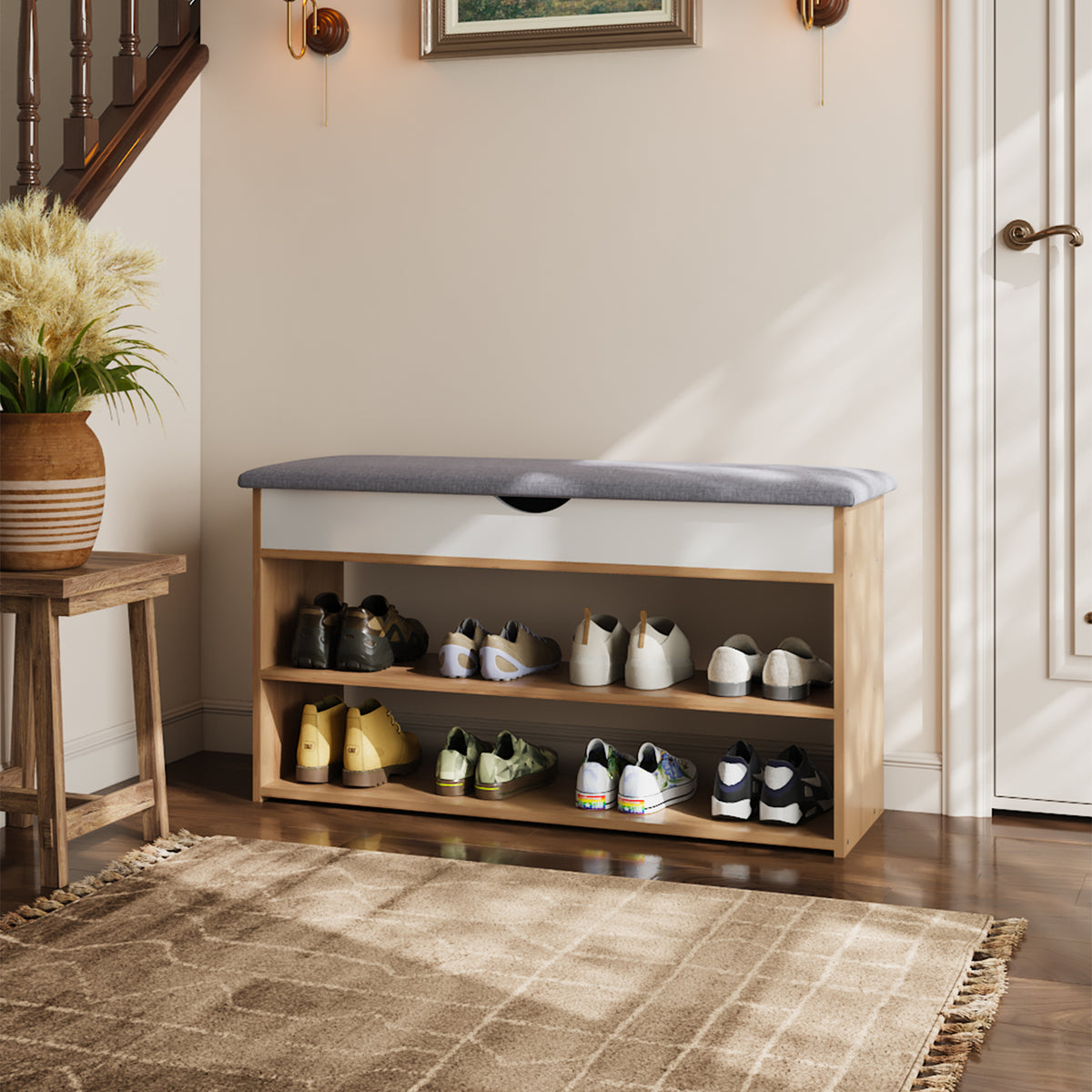 3-Tier Shoe Storage Bench with Padded Seat