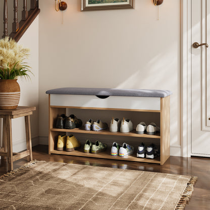 3-Tier Shoe Storage Bench with Padded Seat