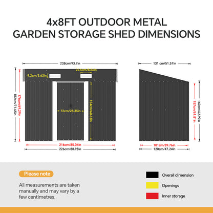 4 x 8ft Metal Pent Garden Tool Storage Shed with Foundation
