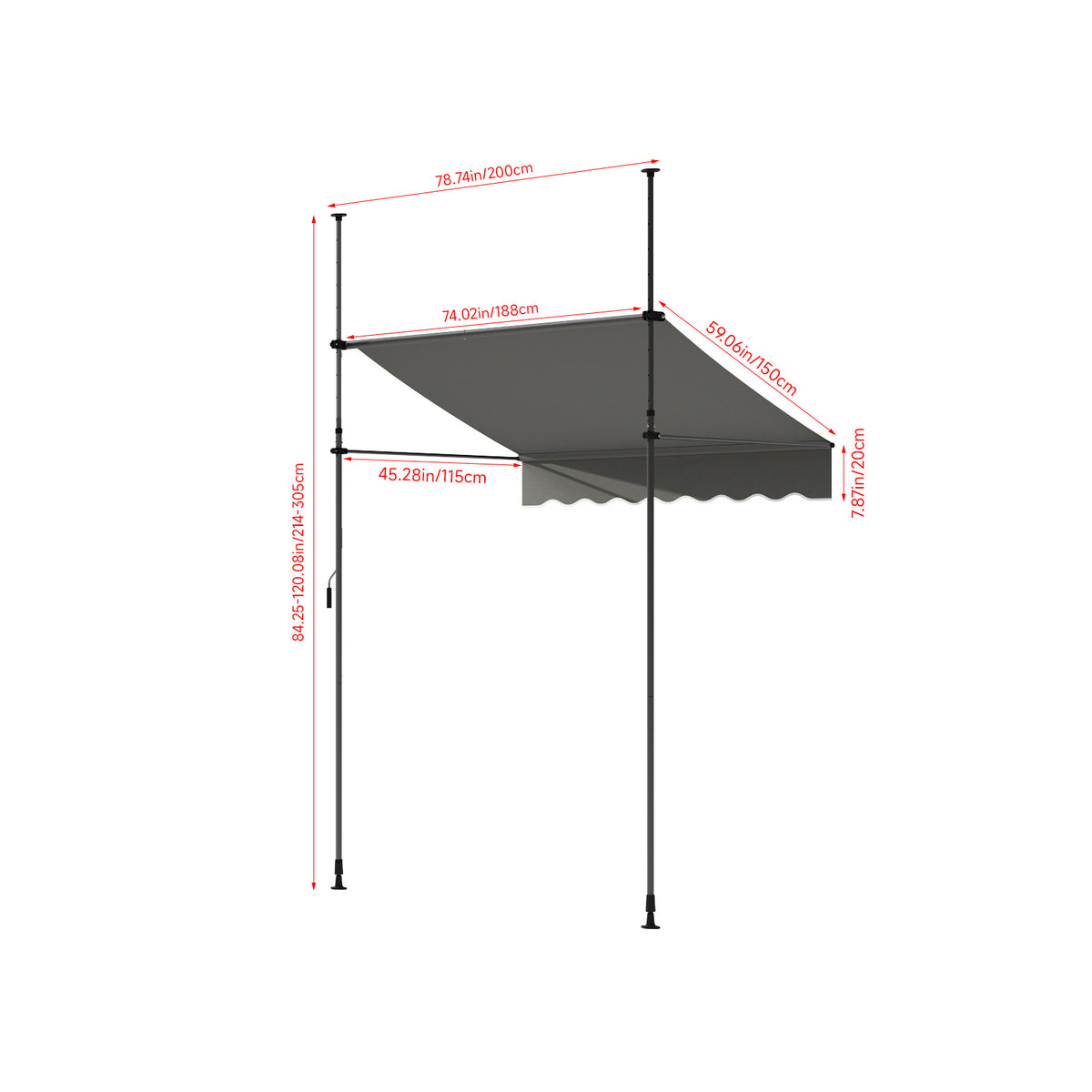 Retractable Awning with Adjustable Support Poles