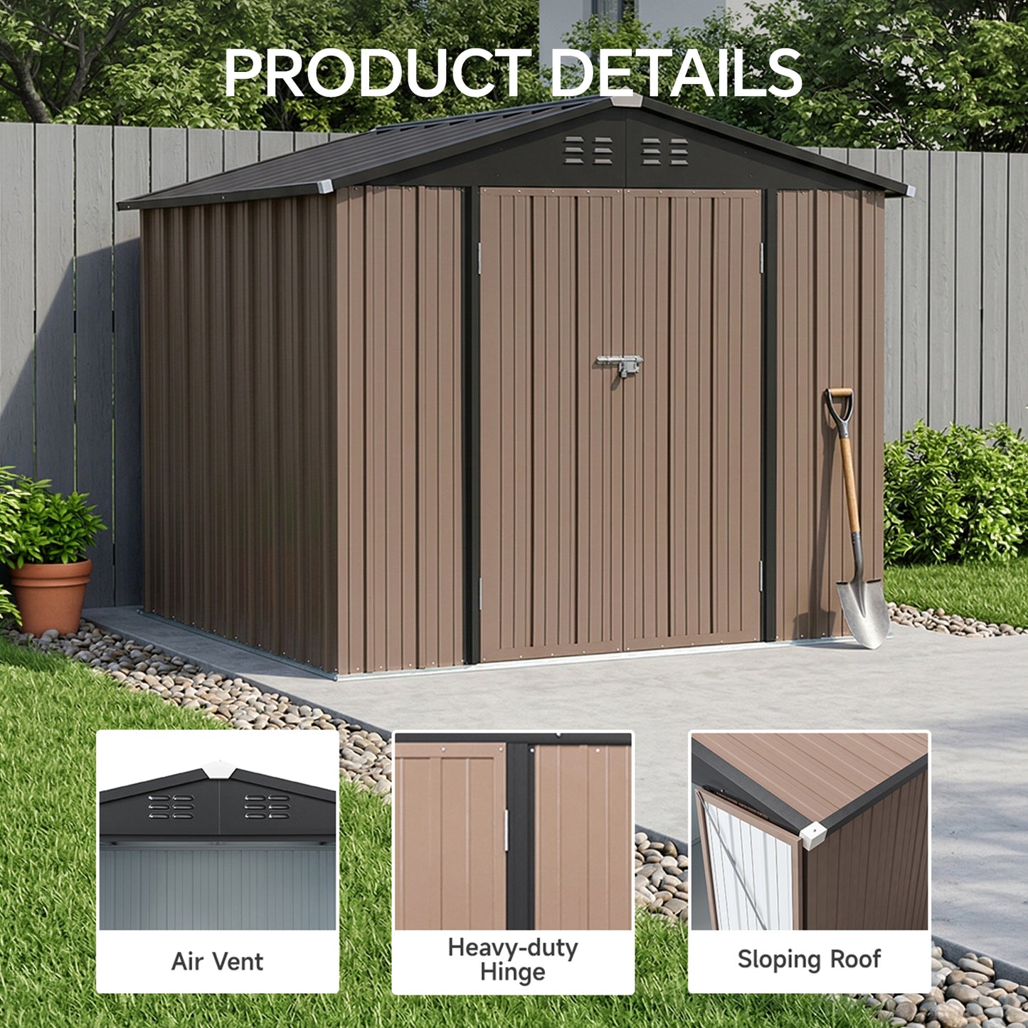 6x8FT Metal Garden Storage Shed with Lockable Door