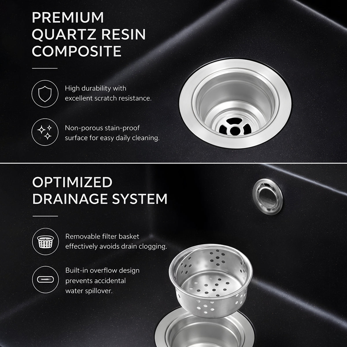 Modern Double Bowl Quartz Resin Composite Kitchen Sink with Waste Kit