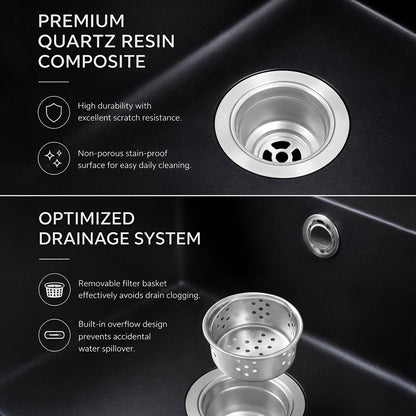 Modern Double Bowl Quartz Resin Composite Kitchen Sink with Waste Kit