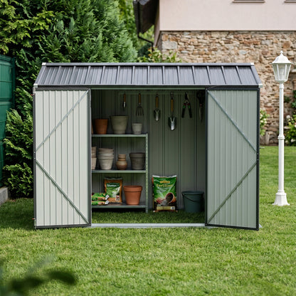 10 x 7 ft Metal Garden Storage Shed with Apex Roof & Double Doors