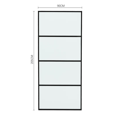 Clear and Smooth Glass Black Barn Door with Sliding Hardware Kit