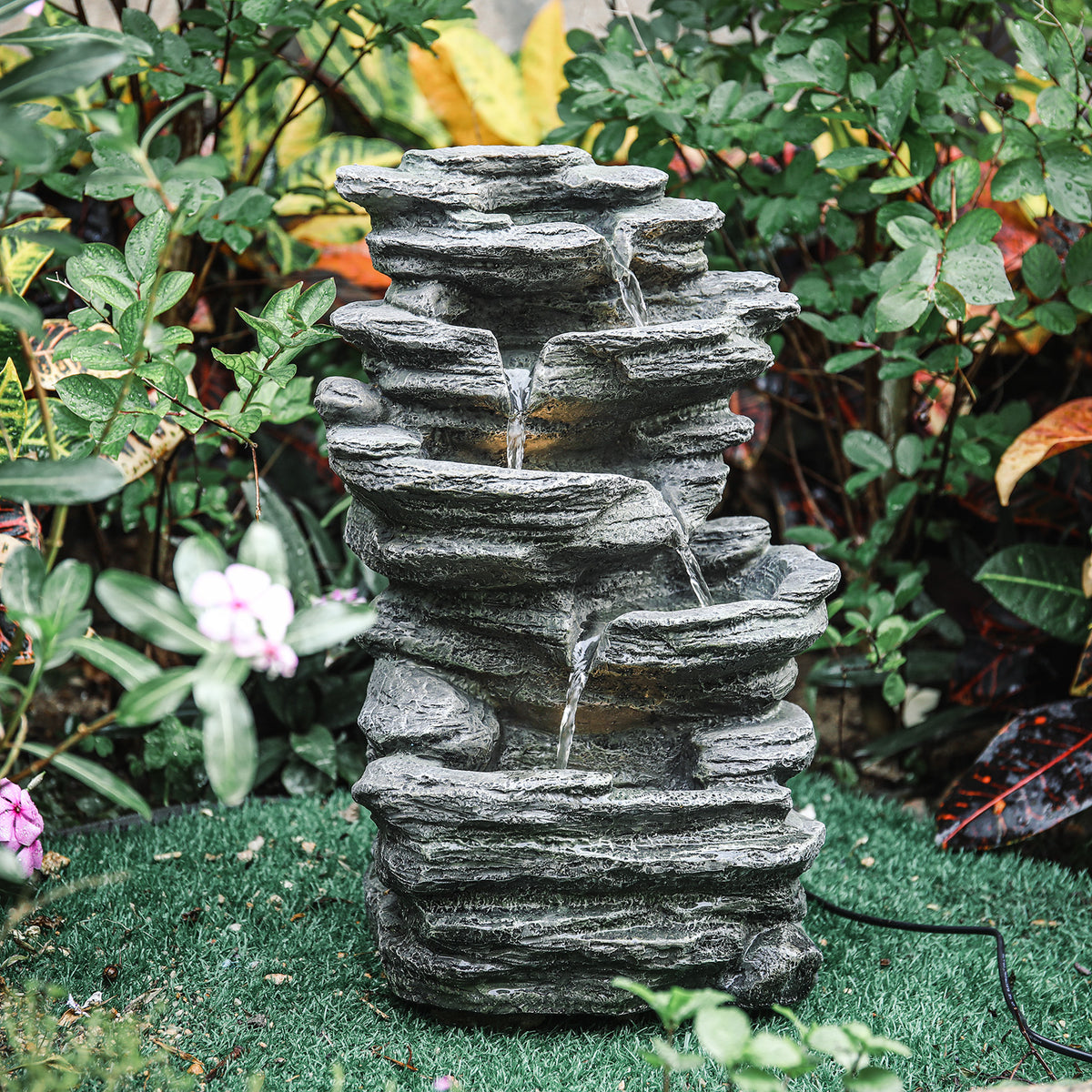 Garden Water Feature Outdoor LED Waterfall Electric Fountain Rockery Decor