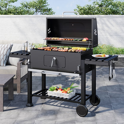 160CM Wide Barrel Charcoal Outdoor Grill with Side Shelves