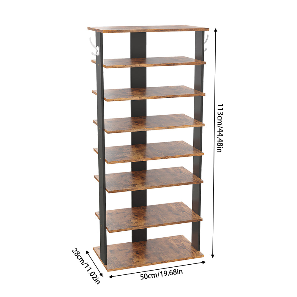 Natural Wood 8-Tier Shoe Rack for Entryway