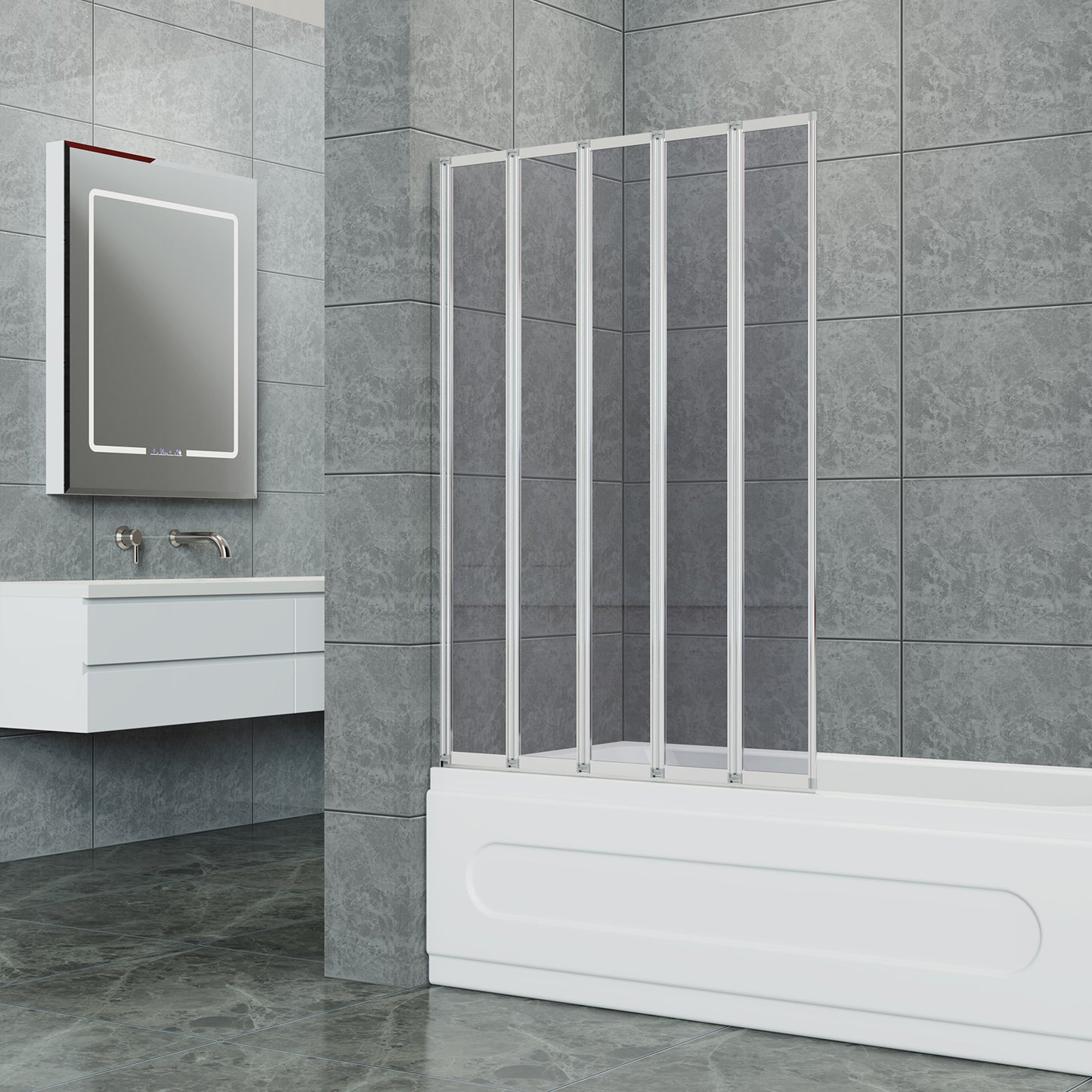 Bath Shower Screen with 5 Folding Panels