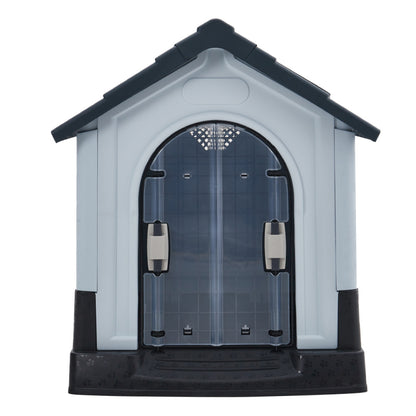 Weatherproof Plastic Dog House Kennel with Skylight and Door