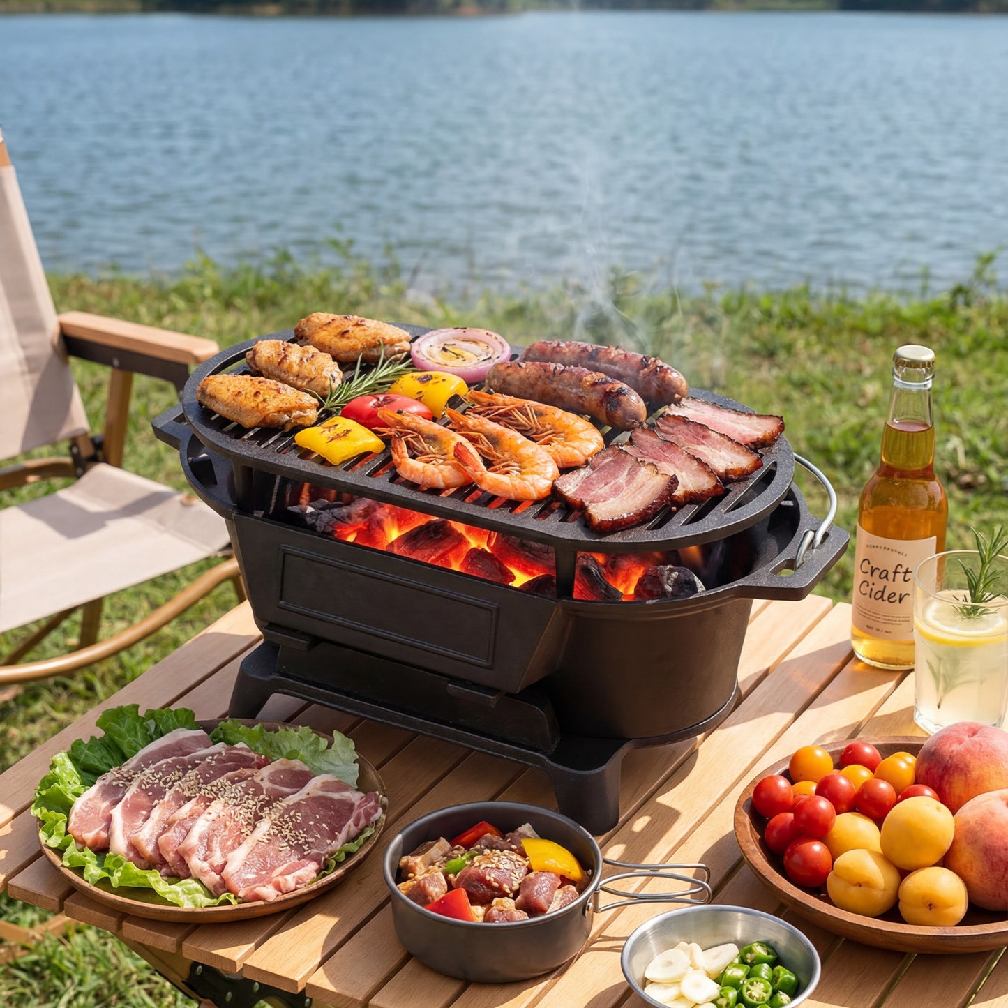 Cast Iron Charcoal Grill with Handle