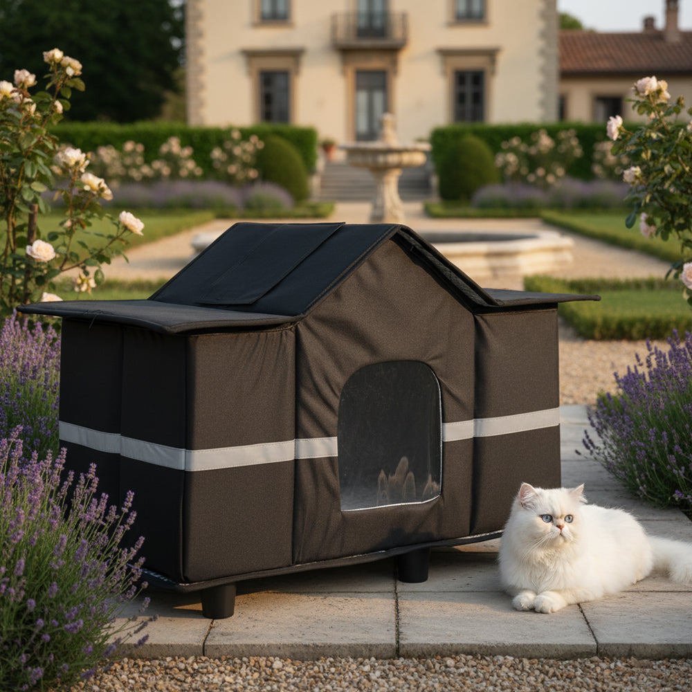 64cm Outdoor Cat House with Raised Base & Reflective Strips