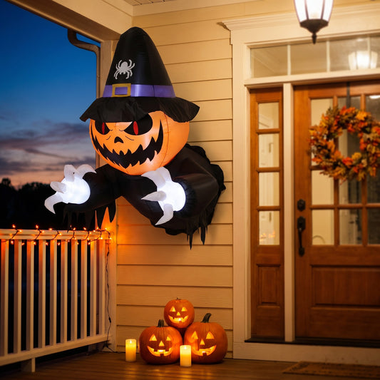 100cm Blow-Up Halloween Pumpkin Witch Inflatable Decoration with Built-in LED Lights