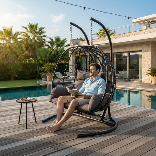 2-Seater Swing Hanging Egg Chair with Metal Stand