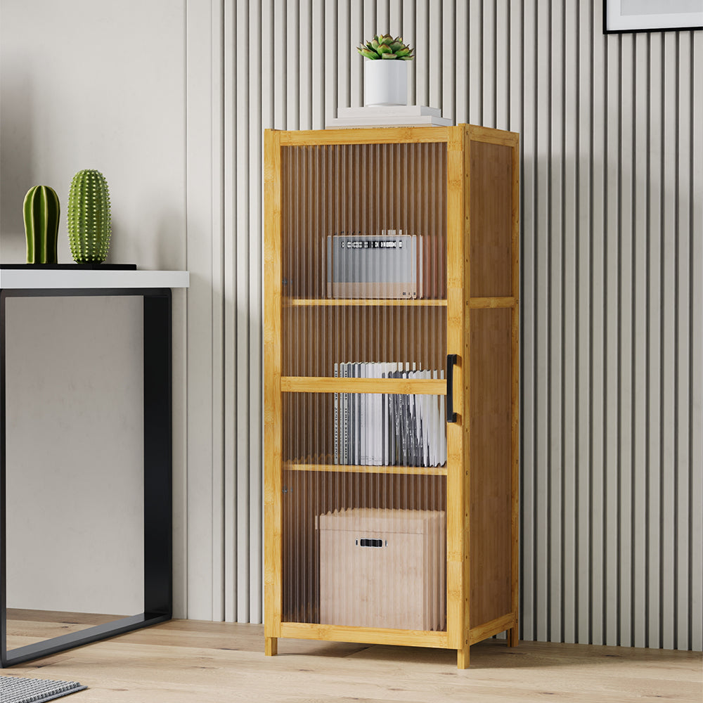 3-Tier Narrow Bookcase Storage Cabinet with Acrylic Door