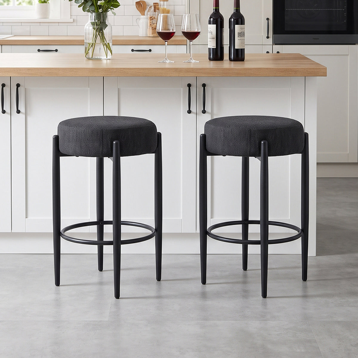 Set of 2 Modern Chenille Bar Stool with Footrest