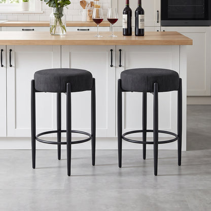 Set of 2 Modern Chenille Bar Stool with Footrest