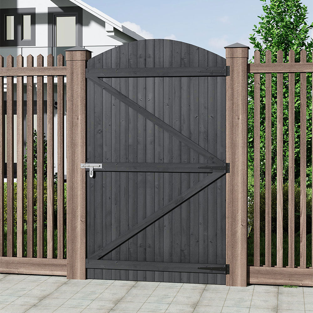 Grey Semi Braced Arch Top Strong Wooden Garden Gate