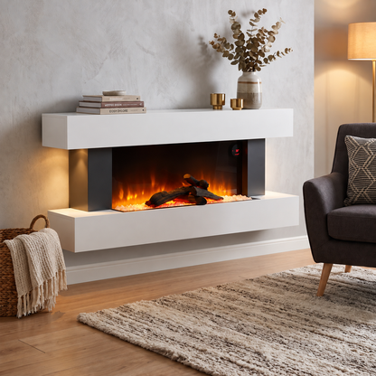52 Inch Contemporary Wall Mounted Electric Fire with Mantel