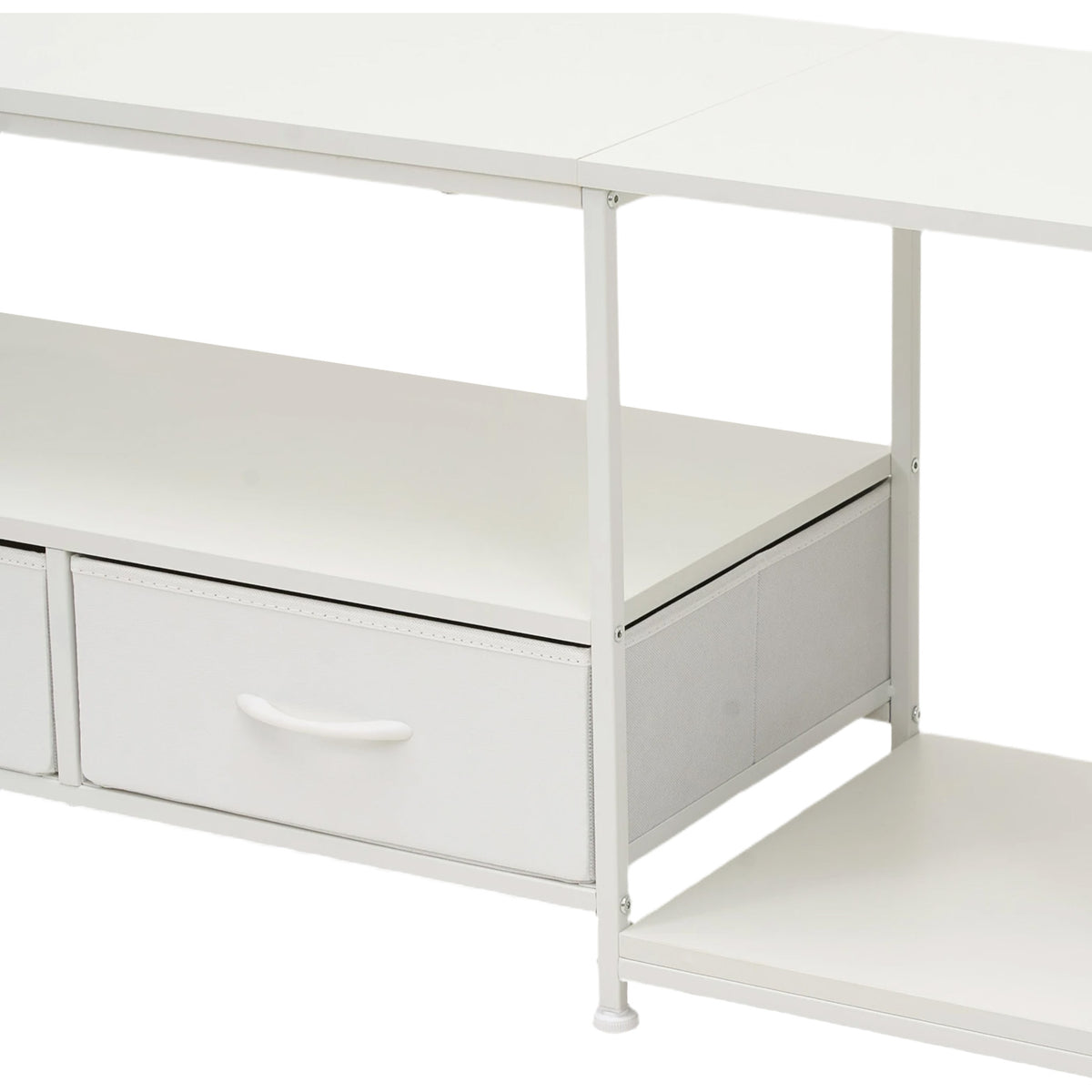 160cm White TV Stand with 2 Fabric Drawers & Open Shelves
