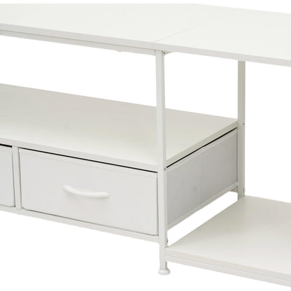 160cm White TV Stand with 2 Fabric Drawers & Open Shelves