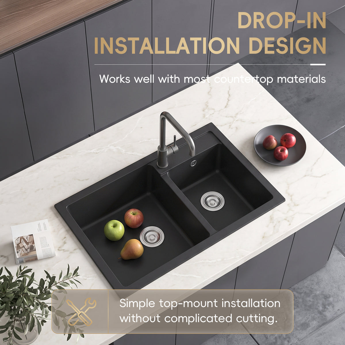 Modern Quartz Resin Composite Kitchen Sink with Waste Kit