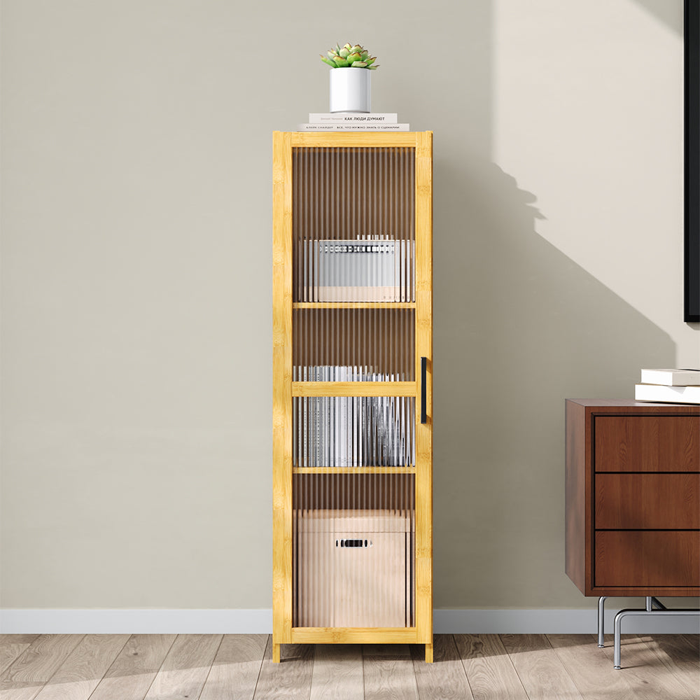 3-Tier Narrow Bookcase Storage Cabinet with Acrylic Door