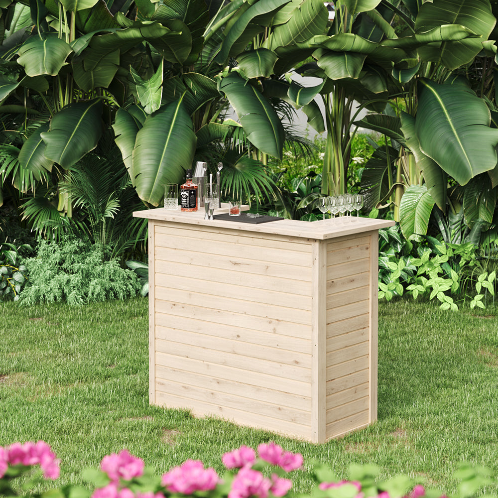 125cm Rustic Wooden Home Bar with Pine Countertop