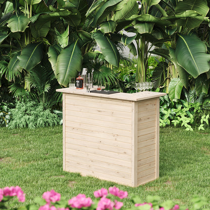 125cm Rustic Wooden Home Bar with Pine Countertop