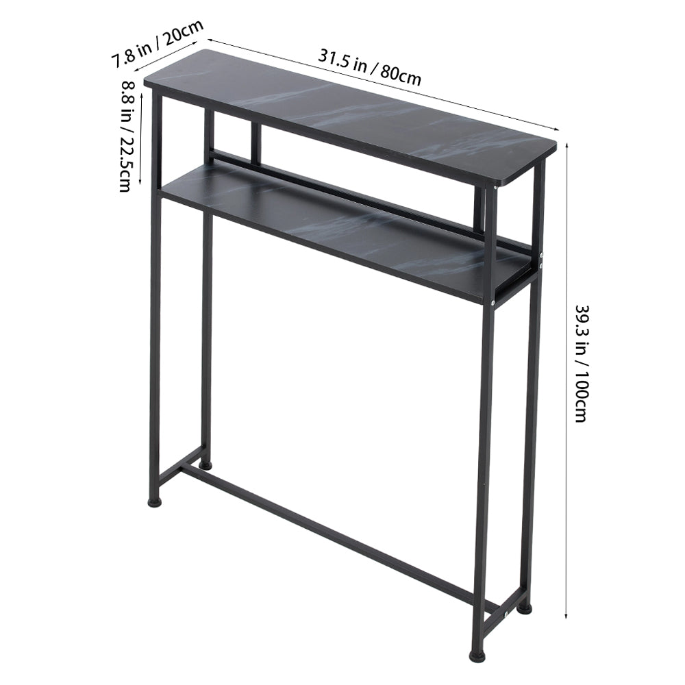 2-Tier Narrow Marble-Effect Console Table