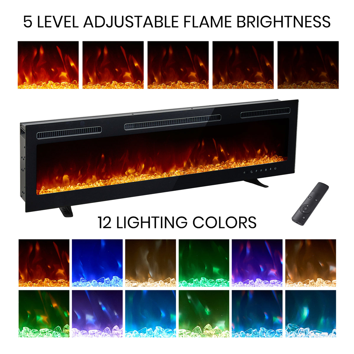 40–70 Inch Smart Electric Fireplace with 12 Flame Colours