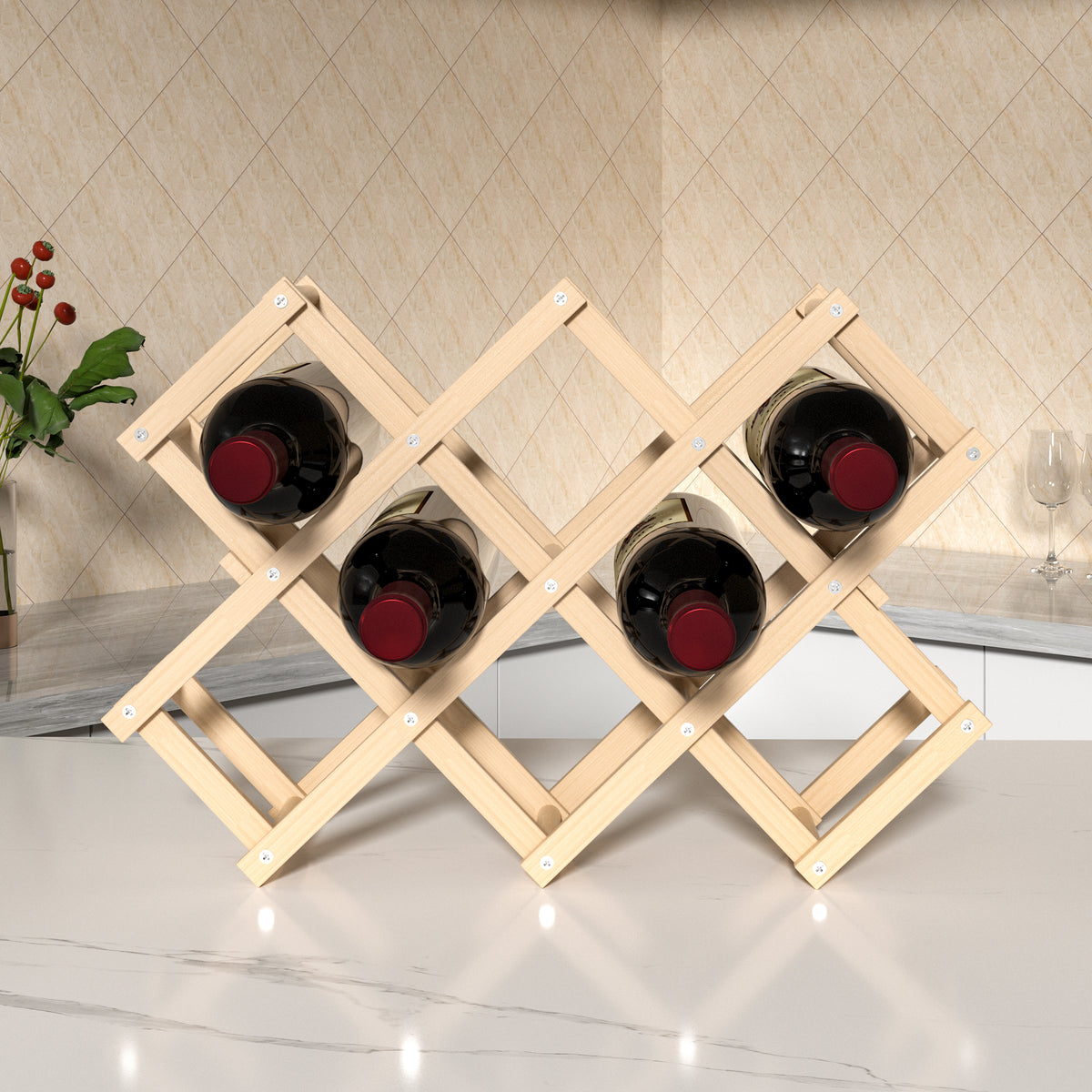 Decorative Foldable Solid Wood Stackable Wine Rack