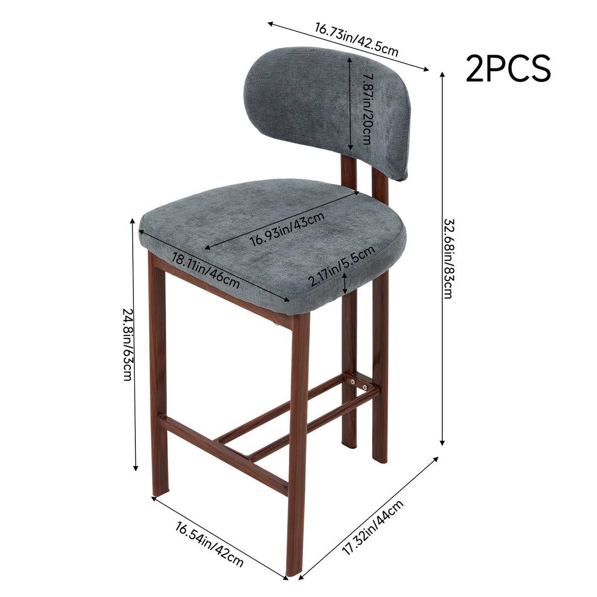 Set of 2 Upholstered Bar Stools