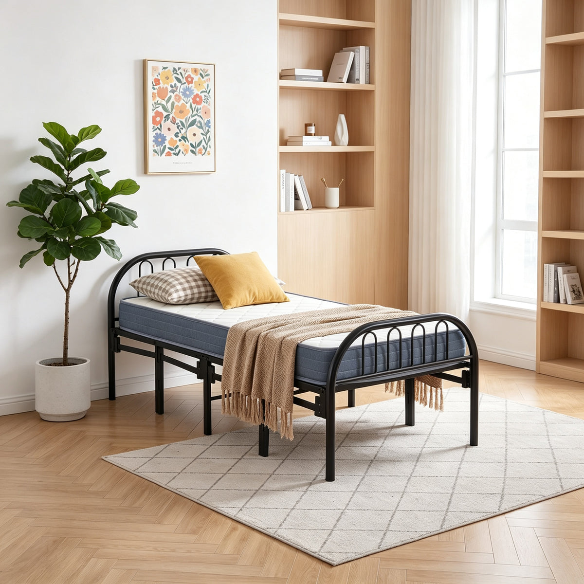 Metal Folding Bed Frame With Secure Buckle Design
