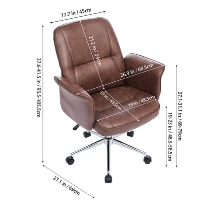 Retro-style PU Leather Office Chair with Armrests and Casters
