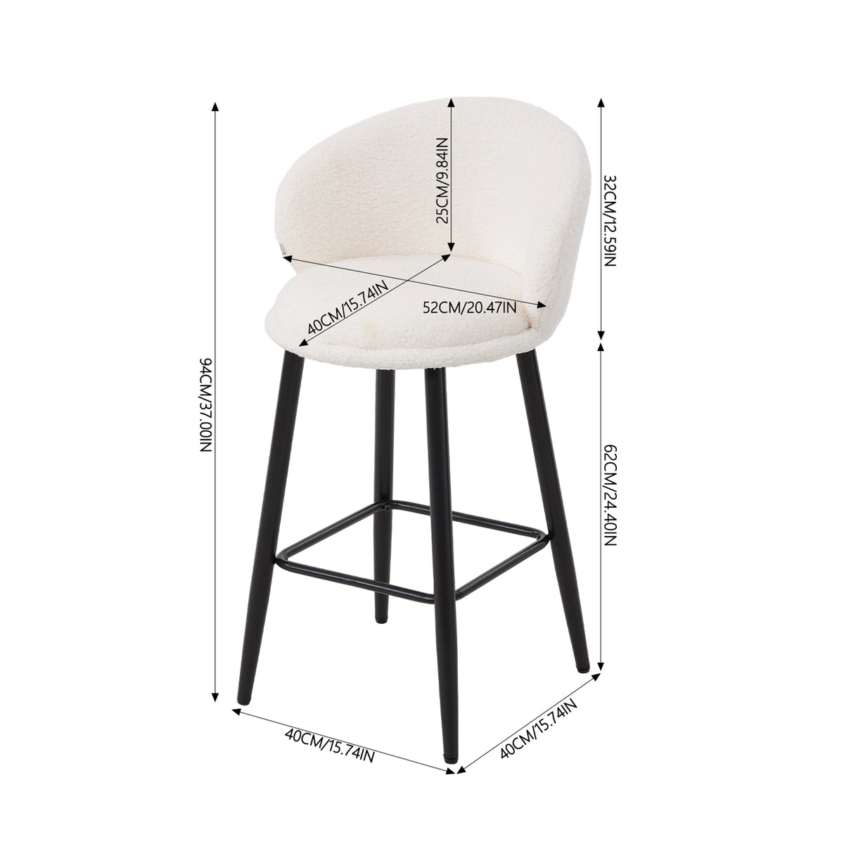 Set of 2 Sherpa Fleece Upholstered Bar Stools