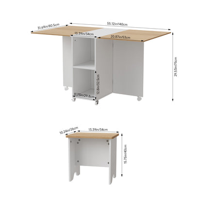 Drop Leaf Dining Table Set with 4 Stools