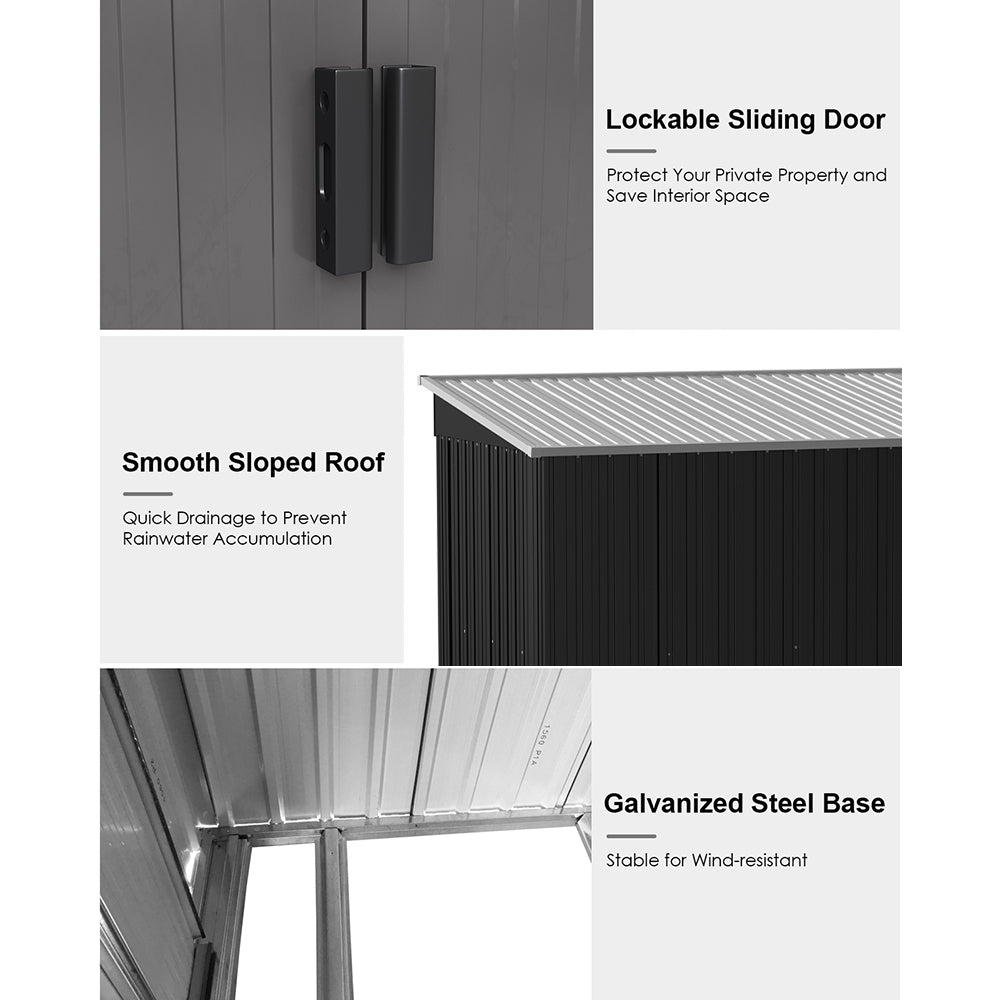 8 x 4 ft Metal Garden Storage Shed with Lockable Sliding Doors