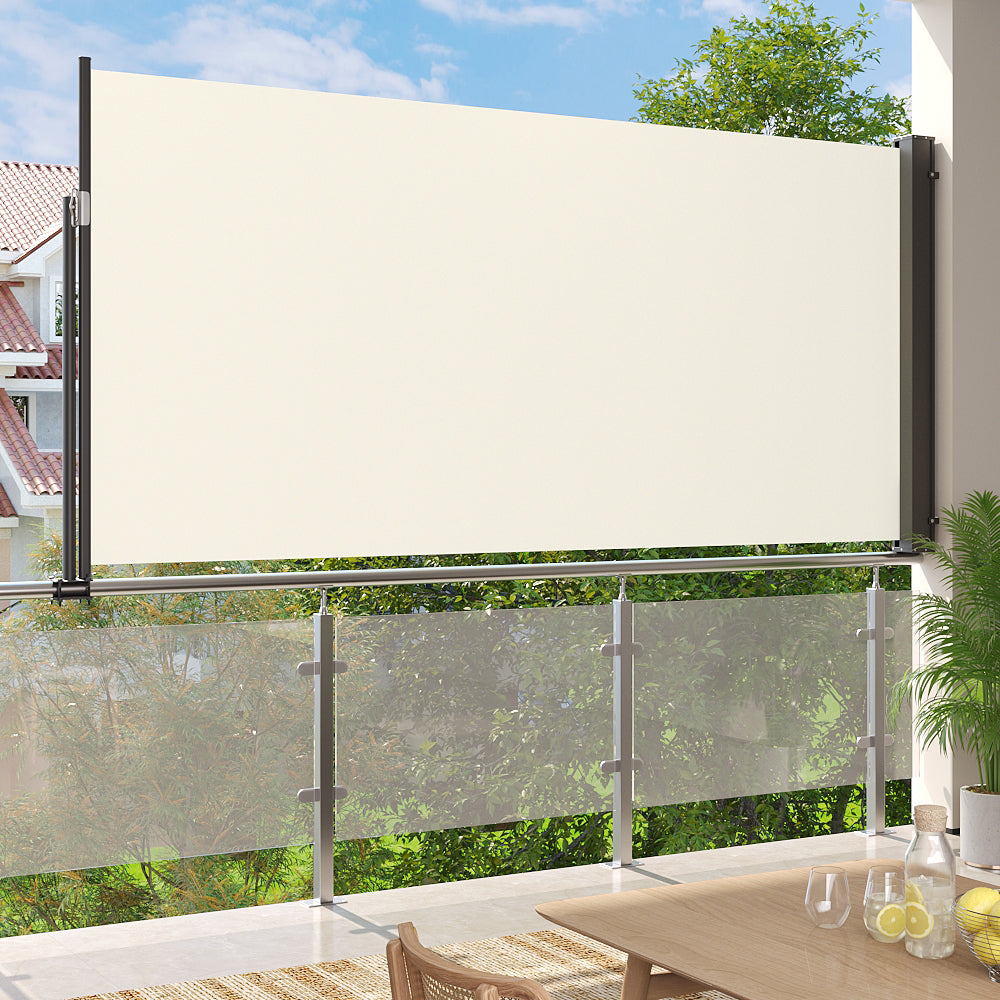 Beige Outdoor Retractable Privacy Side Awning