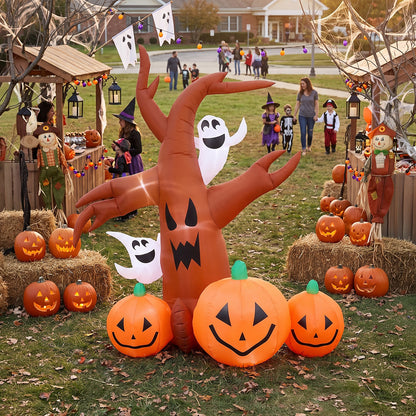 7 FT Halloween Inflatable Dead Tree with Ghosts and Pumpkins