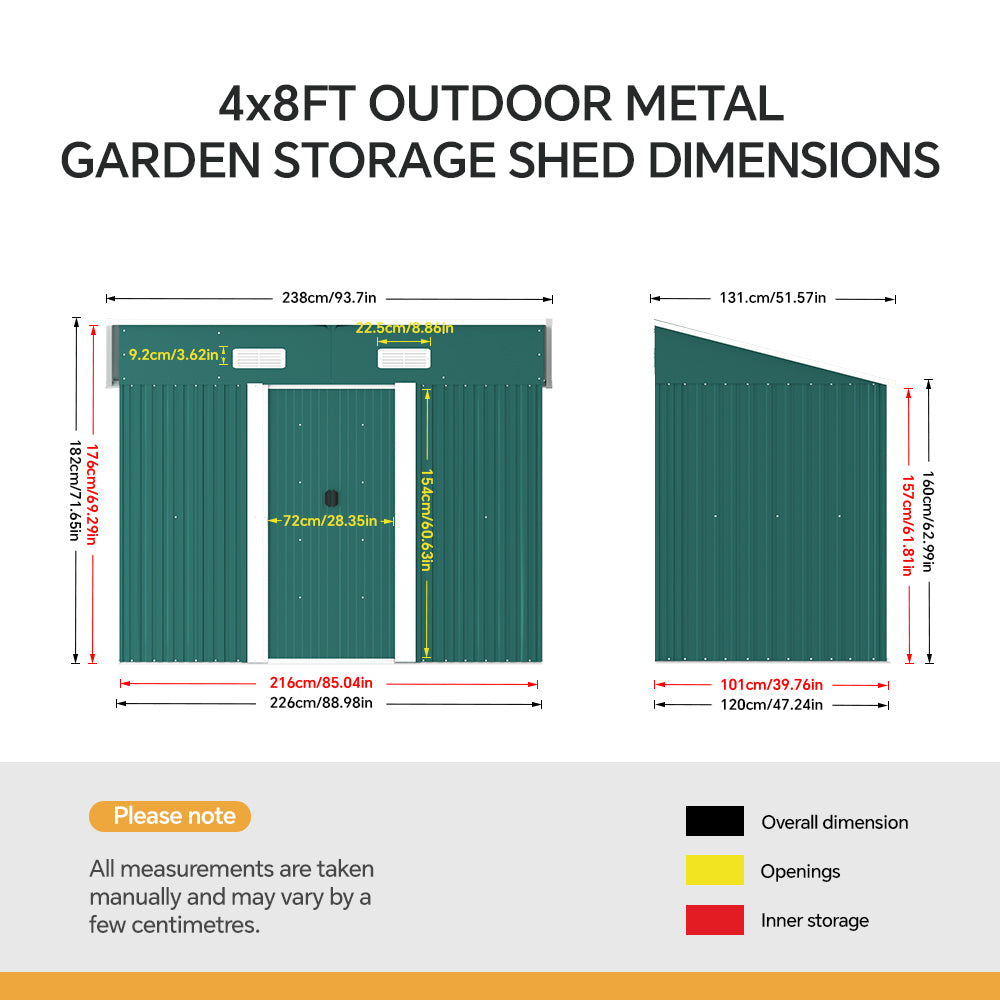 Metal Garden Storage Shed with Pent Roof & Base Frame