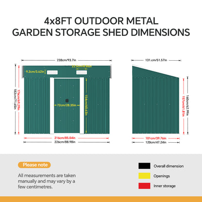 Metal Garden Storage Shed with Pent Roof & Base Frame
