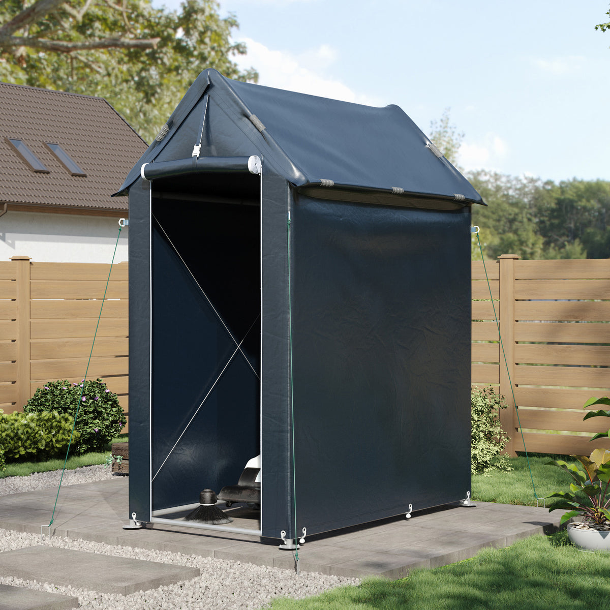 Garden Storage Shelter with Waterproof PE Cover & Metal Frame