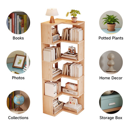 Wooden L-shaped Corner Bookshelf Storage Rack