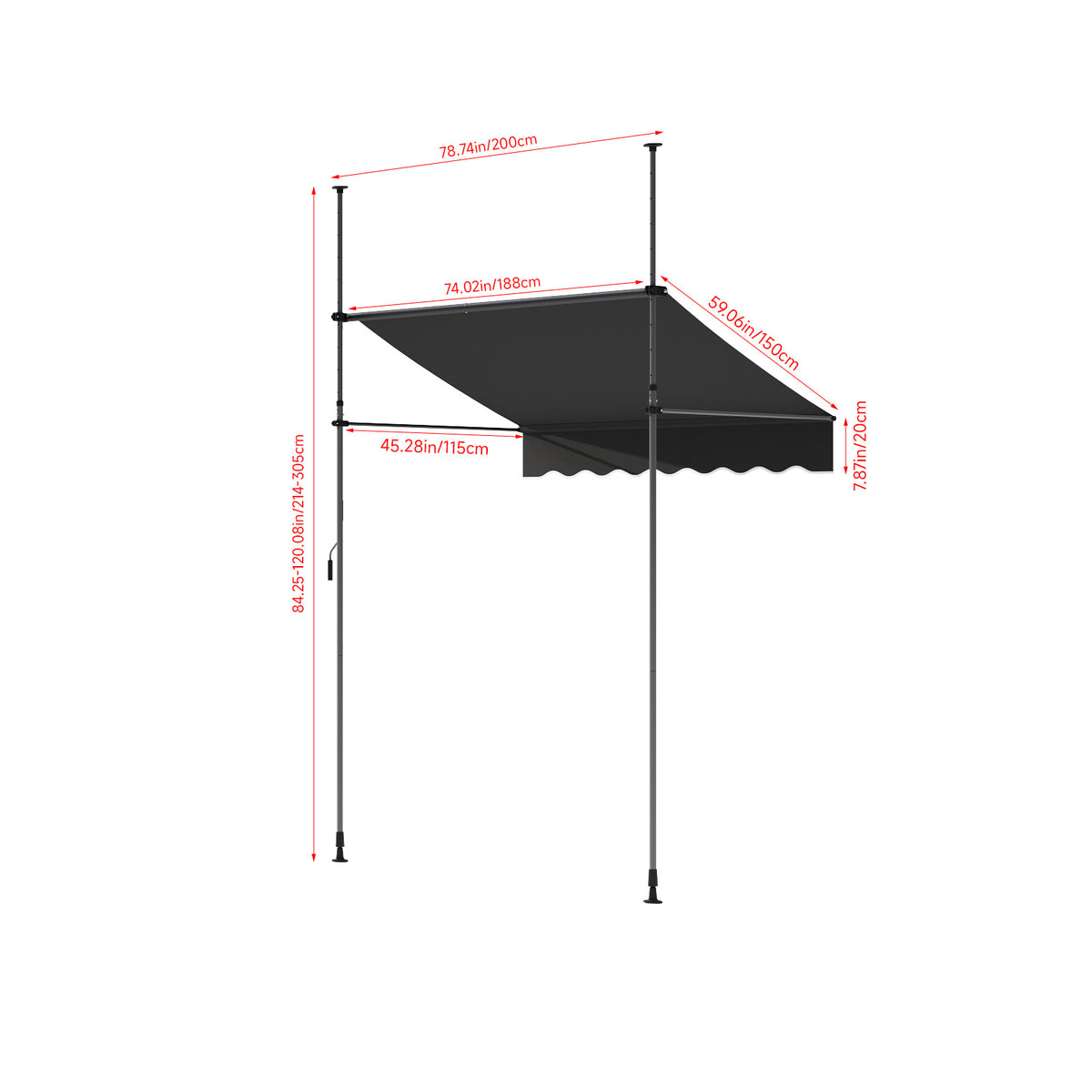 Retractable Awning with Adjustable Support Poles
