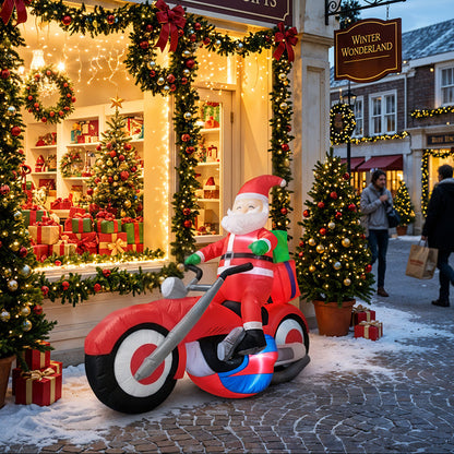 6FT/1.8M Santa on Motorcycle Christmas Inflatable Model Decoration with LED Lights